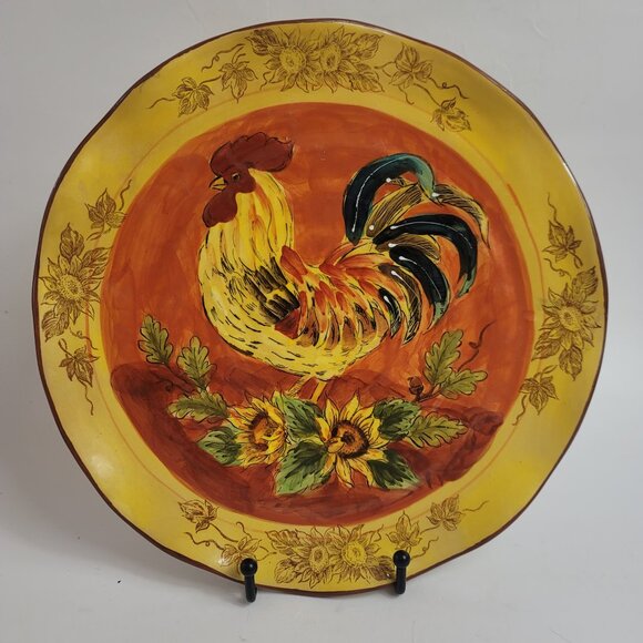 Maxcera Corp Orange Rooster Dinner Plate Yellow/Orange with Rooster & Sunflowers - Picture 1 of 16